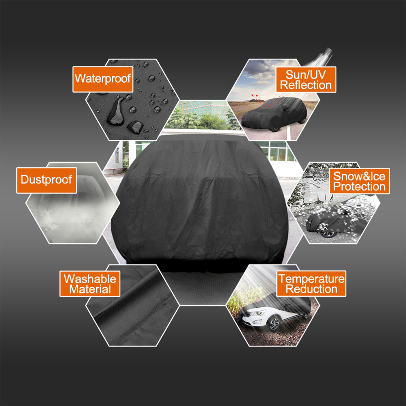 uxcell Uxcell Stormproof Waterproof Breathable Black CAR COVER Durable Outdoor Indoor
