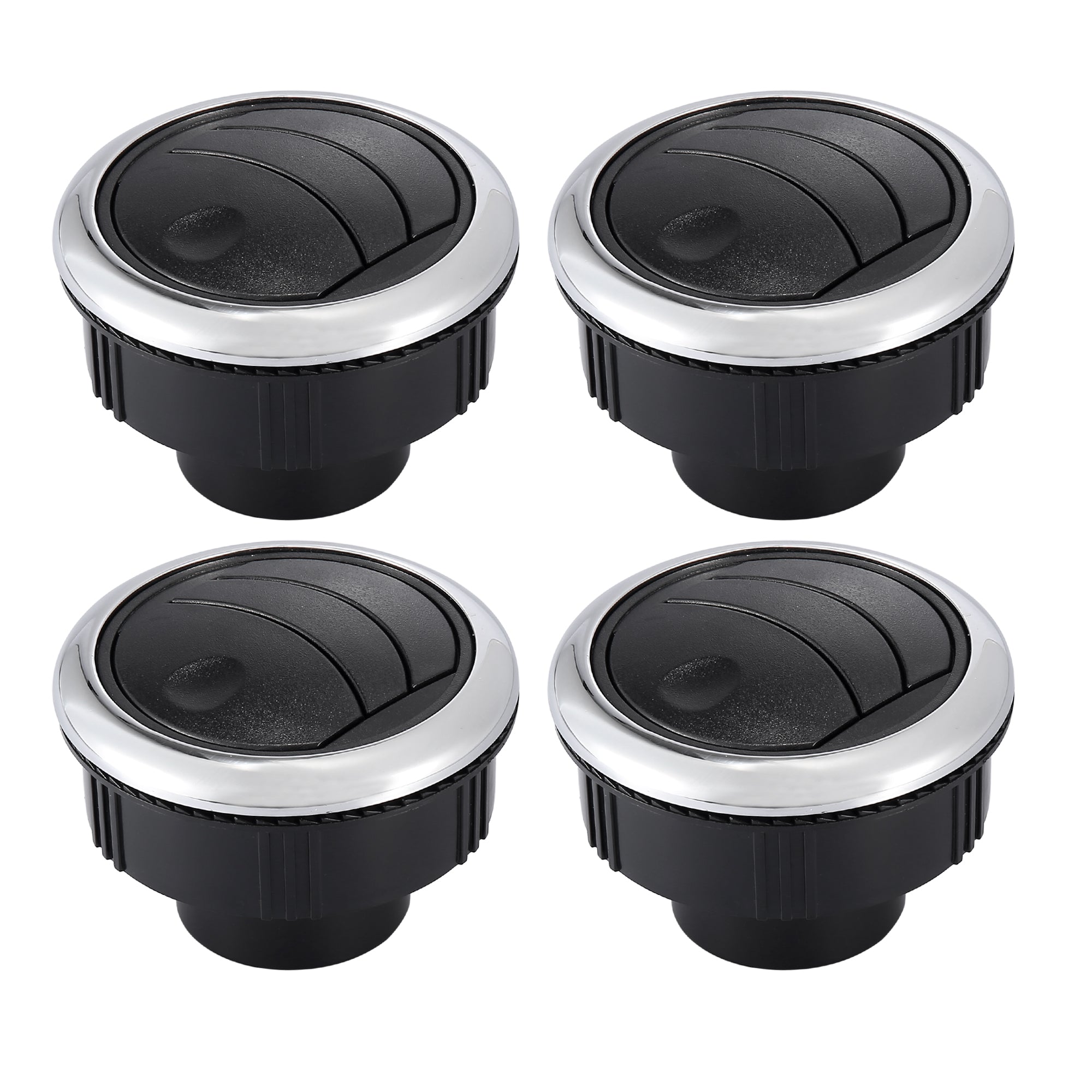 Motoforti Universal AC Air Vent Outlet – 87mm Round Louvered Vent, Black & Silver, 4 Pack For RV, Boat, Car