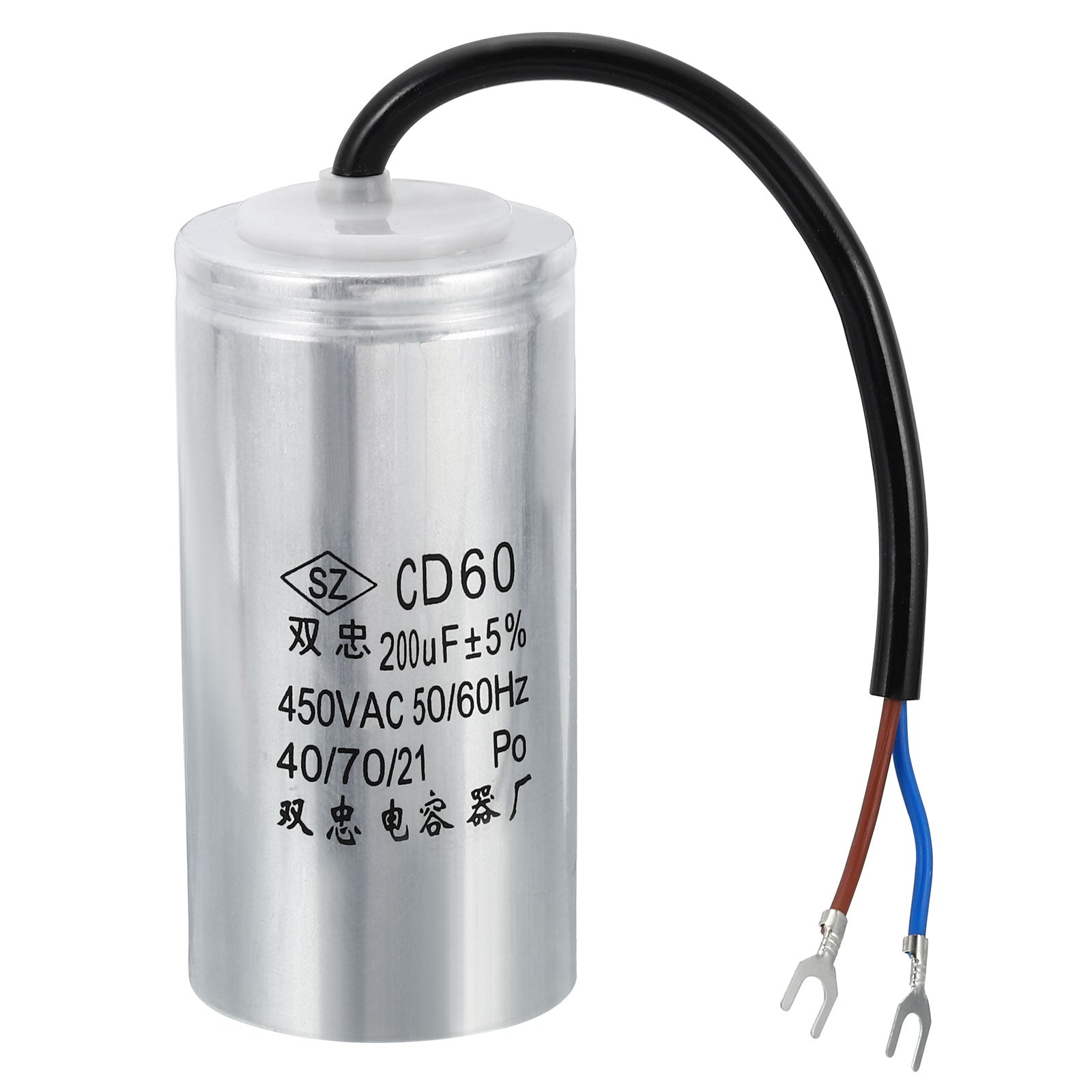 Fafeicy CD60 Laufkondensator mit Kabel 250 V AC 200 uF 50/60 Hz für Motorluftkompressor, 188 g