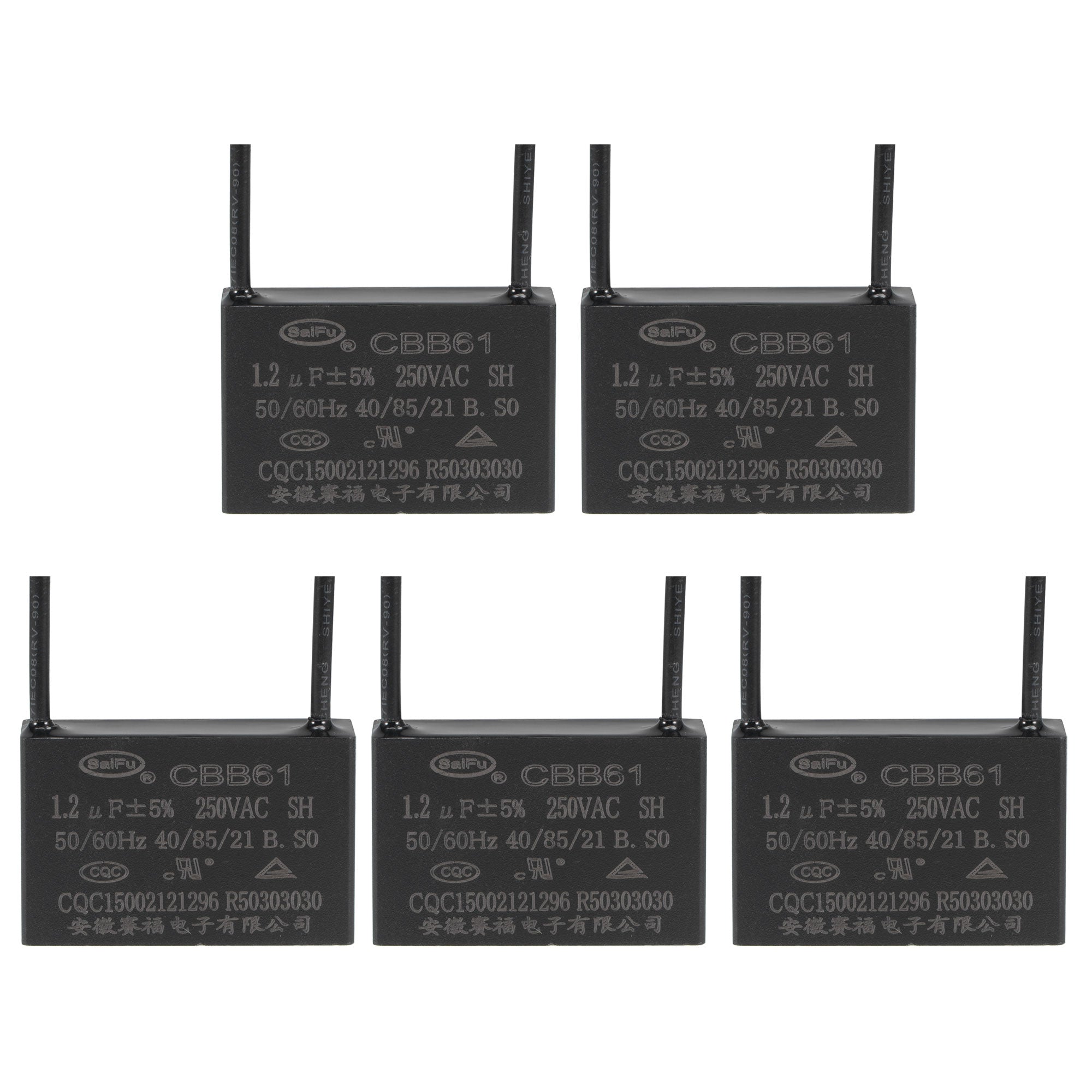 5Pcs Ceiling Fan Capacitor CBB61 Polypropylene Film 1.2uF 250VAC 2