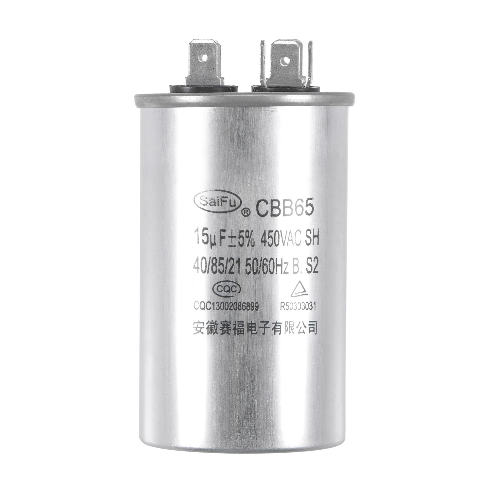 PATIKIL CBB65 15uF Funcionamiento Condensador, 15mfd 1uds AC 450V Aluminio Estuche con 2