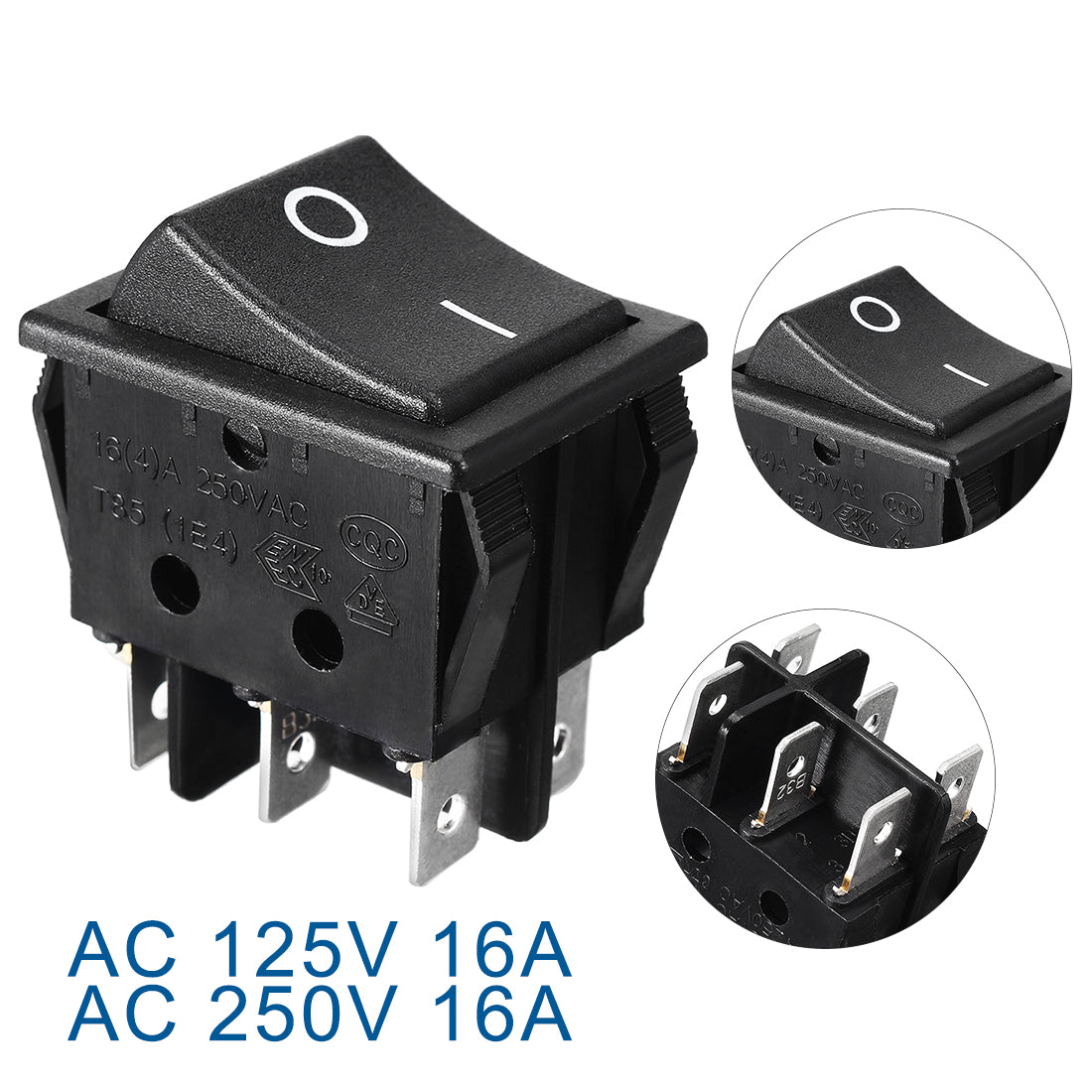 uxcell Uxcell AC 250V 16A DPDT ON/ON I/O 2 Position Snap in Boat Rocker Switch