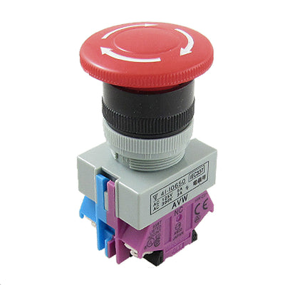 Harfington Uxcell AC 600V 10A Red Sign Mushroom Emergency Stop Push Button Switch 22mm 1 NO 1 NC