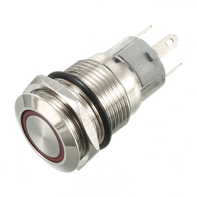 Harfington Uxcell RED led Light 16mm 12V Stainless Steel Switch Momentary Push Button 5 Pin SPDT