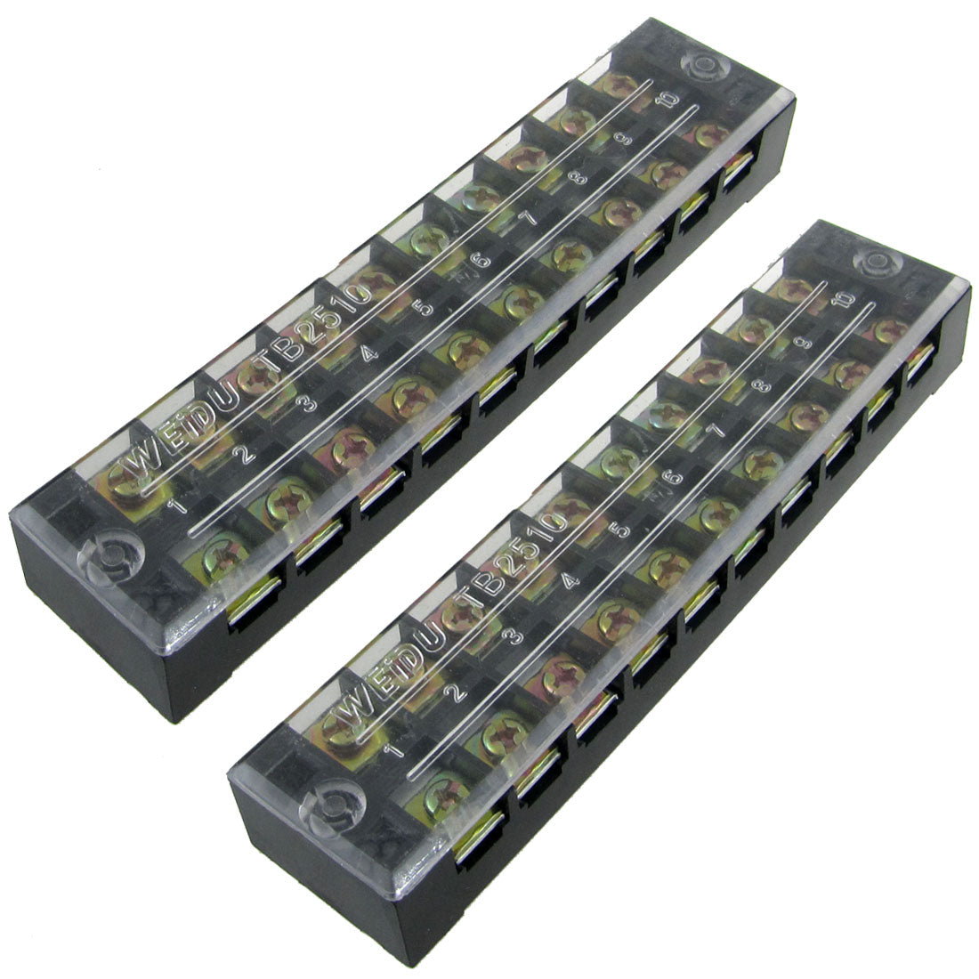 uxcell Uxcell 2 Pcs Plastic Cover 10 Position Terminal Blocks Barriers 600V 25A