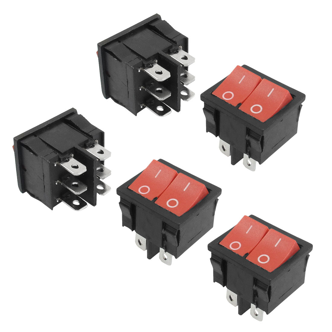 uxcell Uxcell 5 Pcs 6 Pin SPDT Red Dual Snap in On/On Rocker Switch AC 6A/250V 10A/125V
