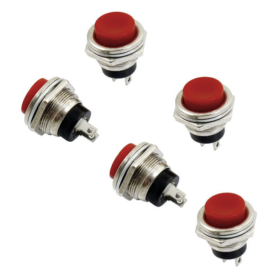 Harfington Uxcell 5 x Momentary SPST NO Red Round Cap Push Button Switch AC 125V 3A