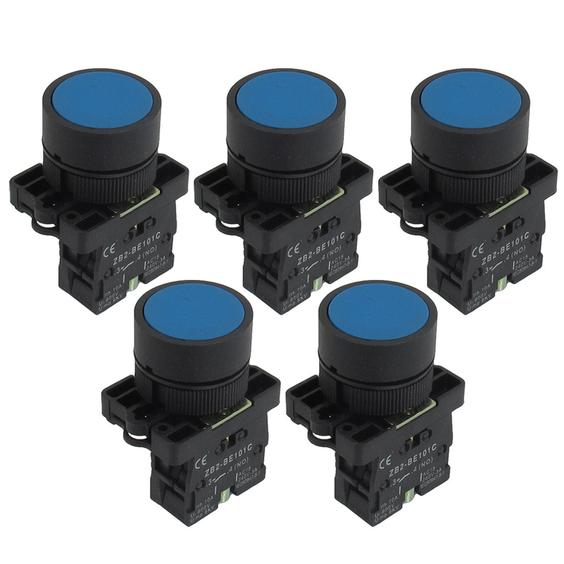 uxcell Uxcell 5 x 22mm 1 NO N/O Blue Sign Momentary Push Button Switch 600V 10A ZB2-BE101C
