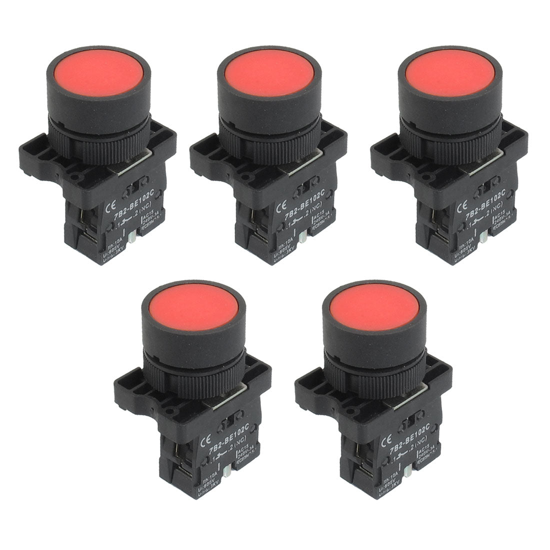 uxcell Uxcell 5pcs 22mm 1 NC N/C Red Sign Momentary Push Button Switch 600V 10A ZB2-EA42