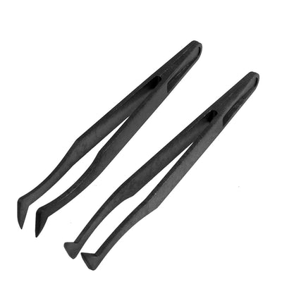 Harfington Uxcell 2 x Black Plastic Anti-static Curved Tip ESD Tweezers 115mm Long