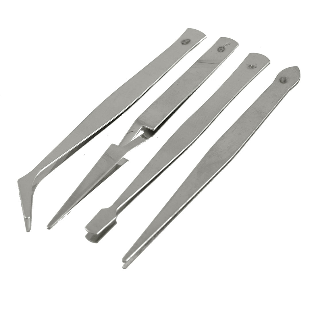 Harfington 4 Pcs Silver Tone Pointed Flat Curved Cross Action Tweezers Tools