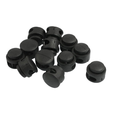 Harfington Uxcell 12 Pcs 5mm Diameter Plastic Toggle Stoppers 2 Holes Cord Locks Black