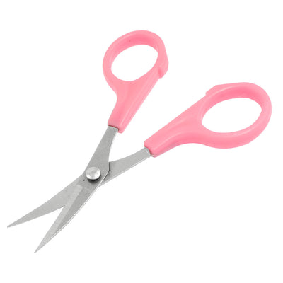 Harfington Uxcell Curved Tip Plastic Grip Thrum Yarn Cross Stitch Sewing Scissors Pink