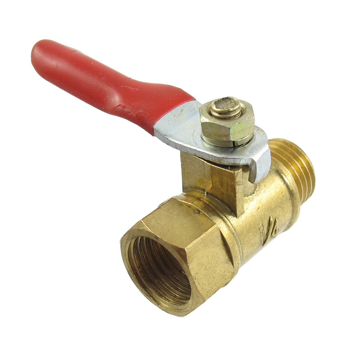 uxcell Uxcell Dual Port Male to Female 1/4"PT Thread Red Lever Handle Brass Ball Valve