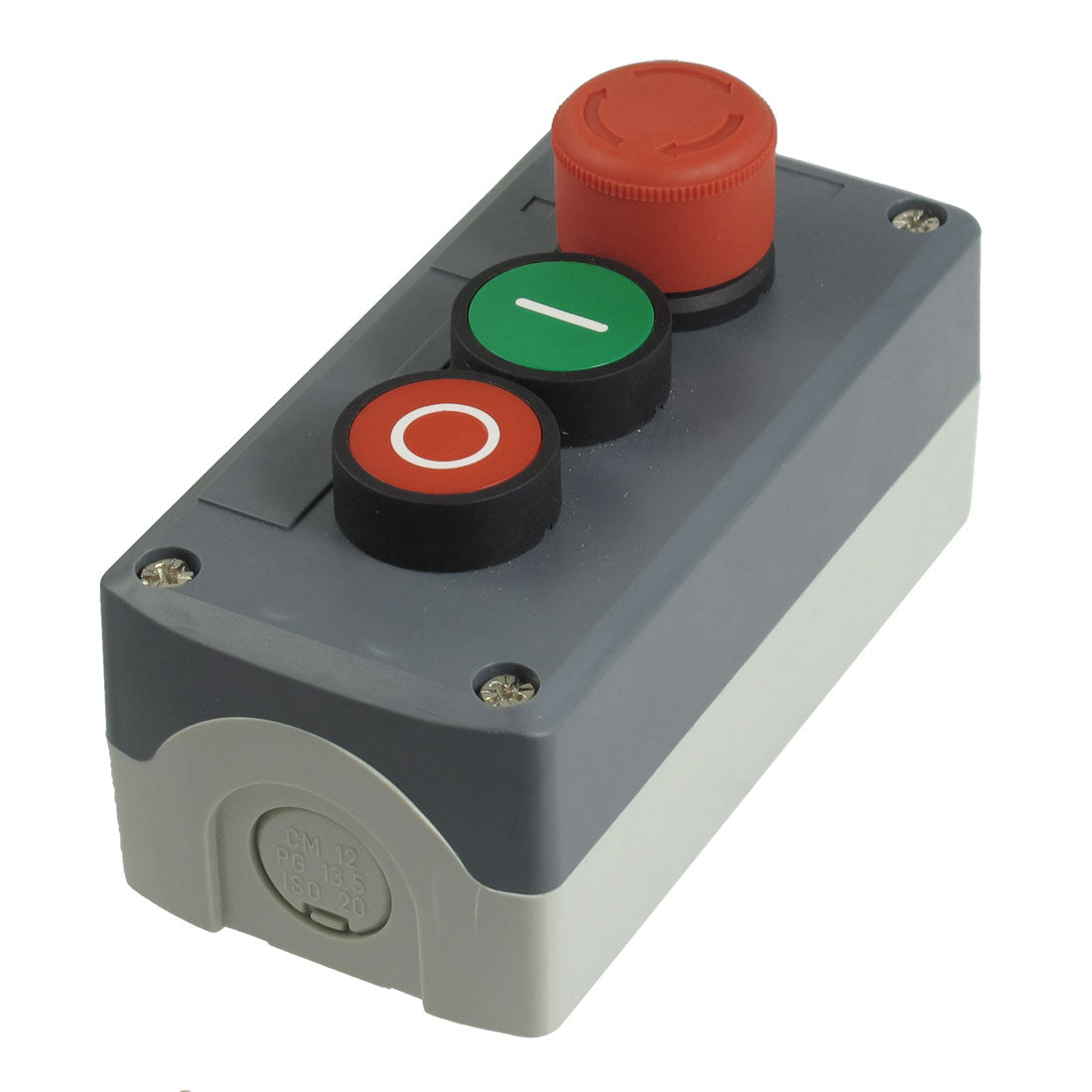 uxcell Uxcell 240V 3A SPST NC Emergency Stop Momentary Green Red Flat Push Button Station Box Grey Case