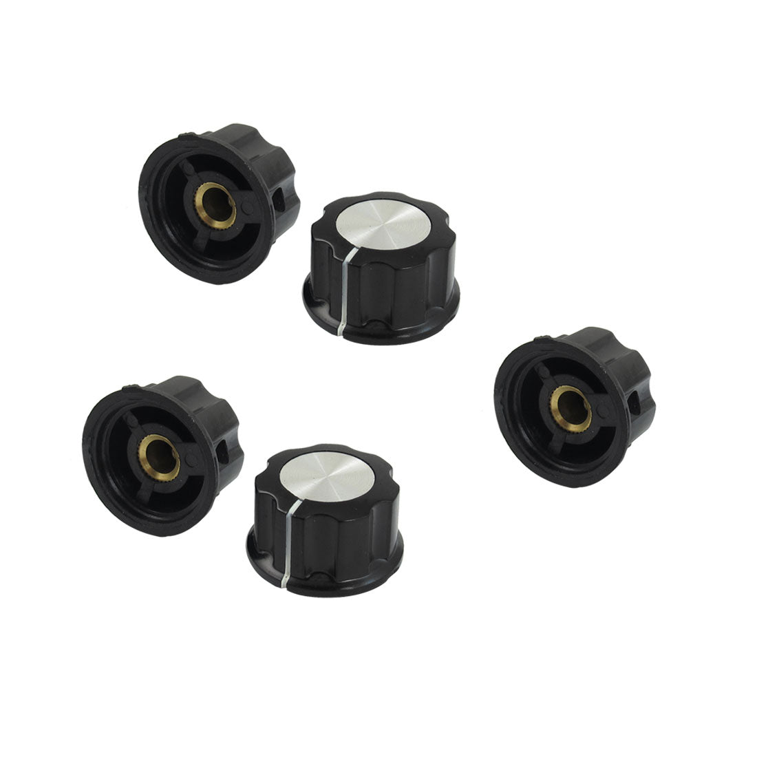 uxcell Uxcell 5 Pcs Black Silver Tone 24mm Top Rotary Knobs for 6mm Dia. Shaft Potentiometer