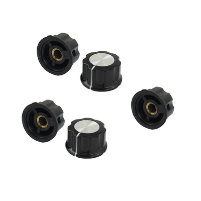 Harfington Uxcell 5 Pcs Black Silver Tone 24mm Top Rotary Knobs for 6mm Dia. Shaft Potentiometer