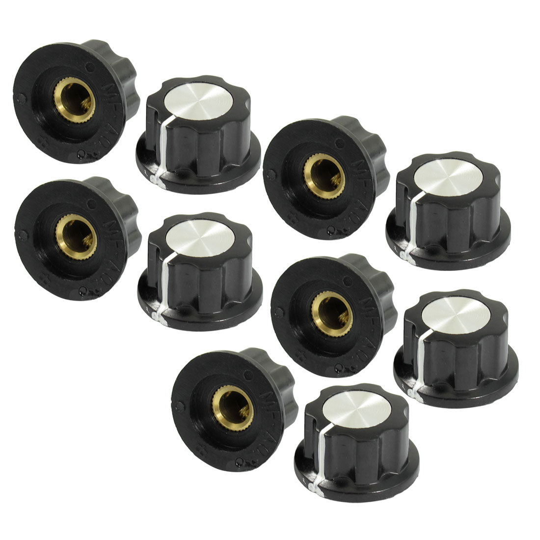 uxcell Uxcell 10 Pcs Black Silver Tone 19mm Top Rotary Knobs for 6mm Dia. Shaft Potentiometer