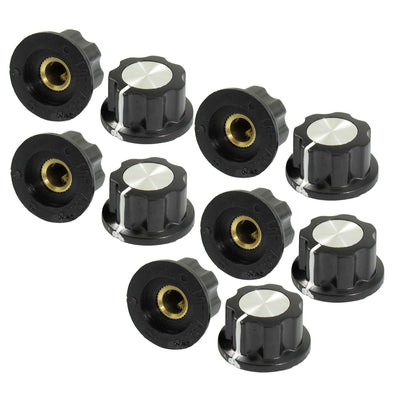 Harfington Uxcell 10 Pcs Black Silver Tone 19mm Top Rotary Knobs for 6mm Dia. Shaft Potentiometer