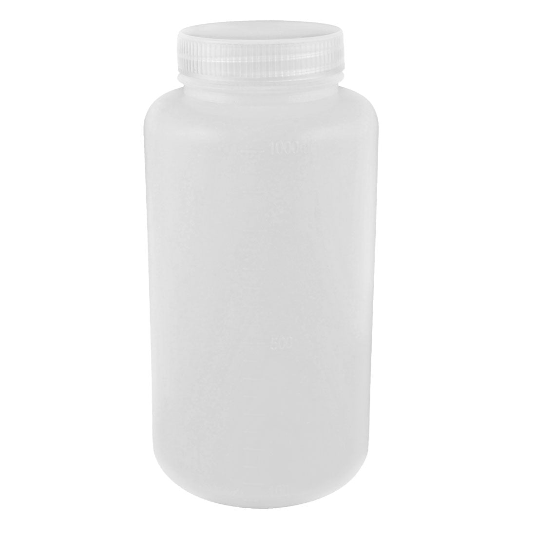 uxcell Uxcell Laboratory Double Cap Leakproof Plastic Widemouth Bottle Clear White 1000mL
