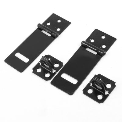 Harfington Uxcell Replacement Padlock Door Cabinet Mate Black 3.5" Metal Hasp Staple 2 Set