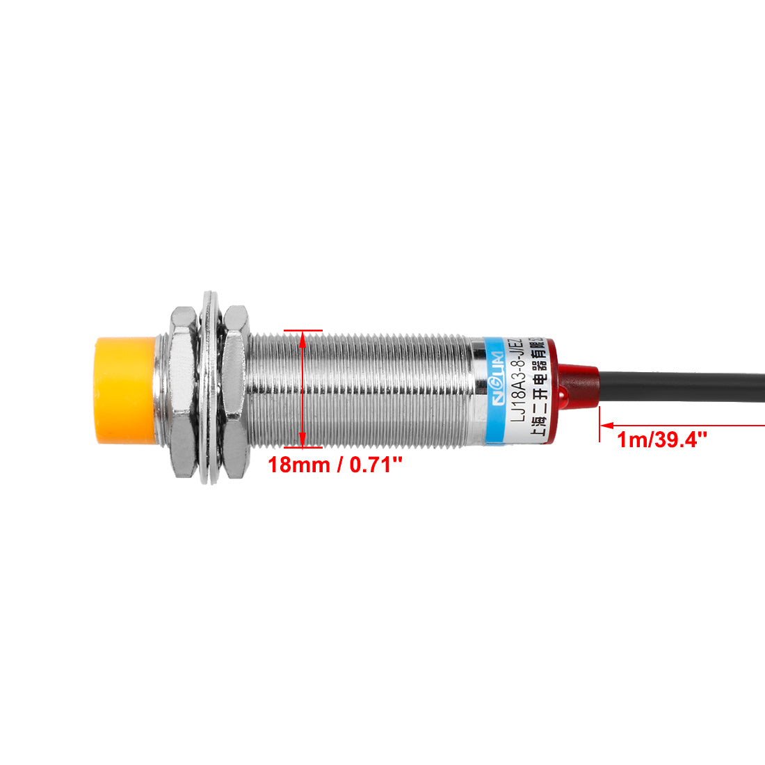 uxcell Uxcell LJ18A3-8-J/DZ AC90-250V 400mA 2 Wire NC 8mm Approach Sensor Inductive Proximity Switch with Yellow Button