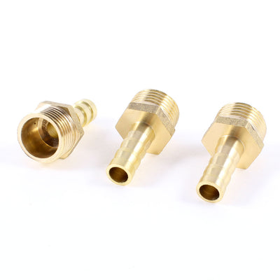 Harfington Uxcell Brass 8mm Air Gas Pipe Hose Barb 3/8" PT Male Thread Connector Fittings 3 Pcs
