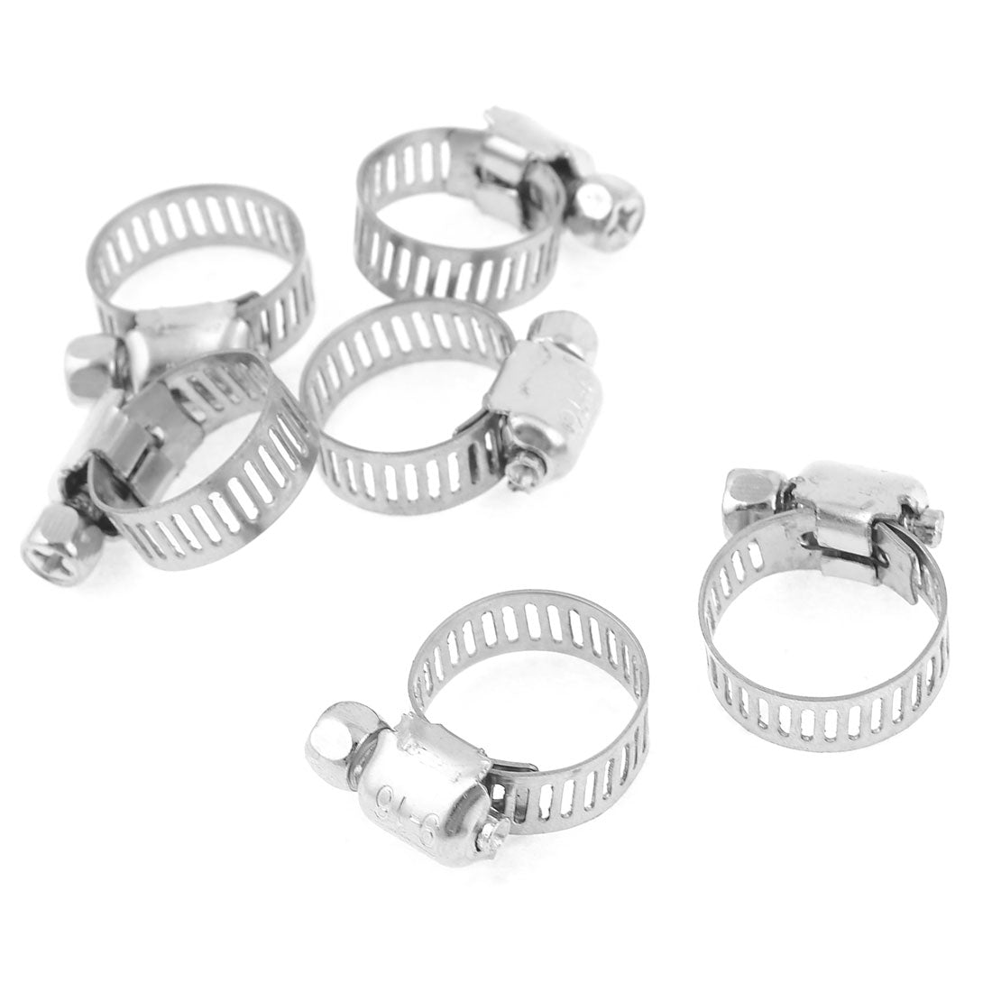 Harfington 6 Pcs 9-16mm Adjustable Stainless Steel Hoop Ring Worm Gear Hose Clamp