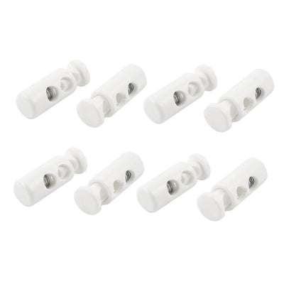 Harfington Uxcell 8 Pcs Plastic Dual Hole Cylinder Stoppers Cord Lock Cordlock White