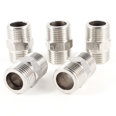 Harfington Uxcell 5 Pcs 1/2"PT to 1/2"PT Male Thread Stainless Steel Straight Pipe accoupler Fitting
