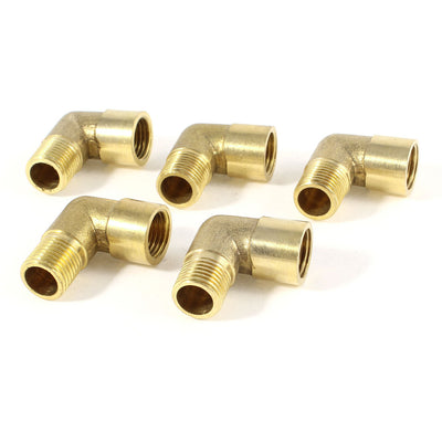 Harfington Uxcell 5Pcs Brass 90 Degree Elbow 1/4"PT Male to Female Thread Pipe Fitting Coupling