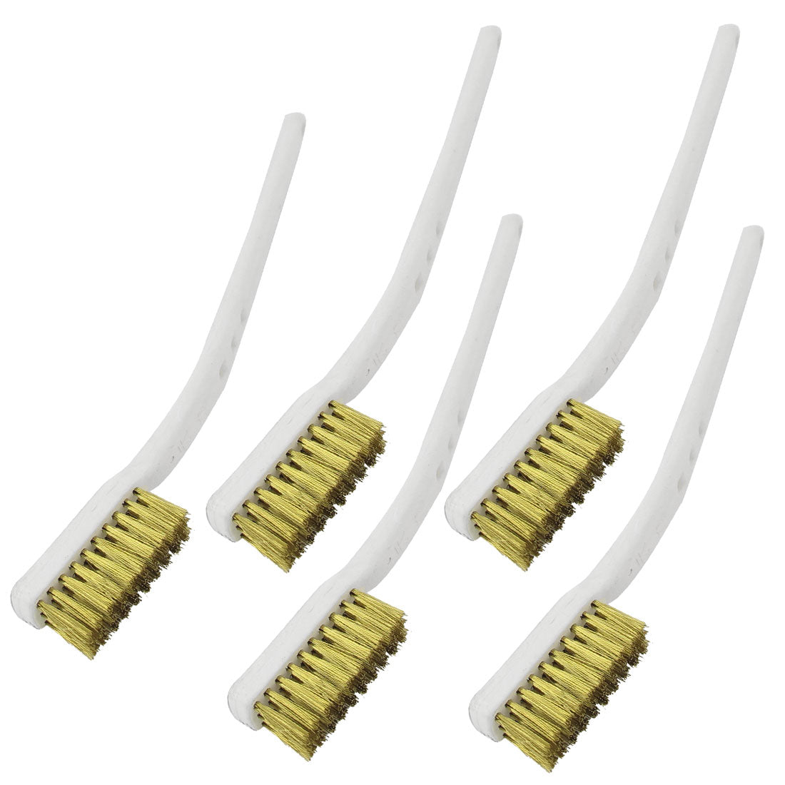 uxcell Uxcell 5 Pcs 6.9" Length White Plastic Handle Brass Bristle Wire Brush