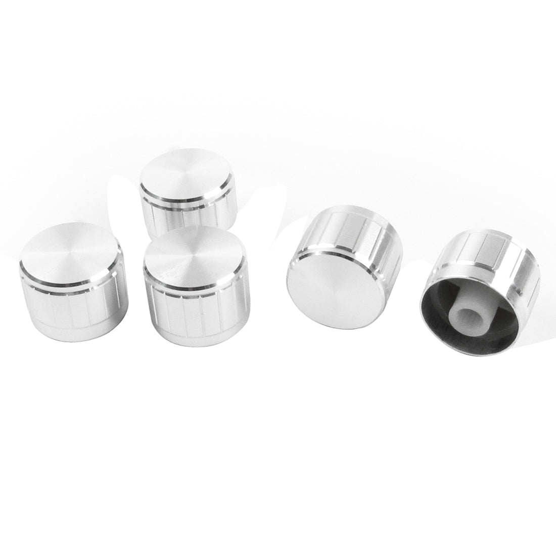 uxcell Uxcell 5pcs Ribbed Grip Potentiometer Rotary Knobs Caps 6mm Dia. Hole Silver Tone