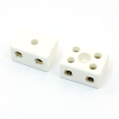Harfington Uxcell 15A 2W5H Double Way 5 Hole High Frequency Porcelain Terminal Block 2 PCS