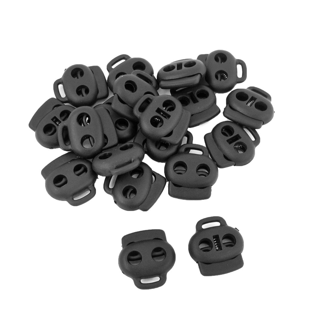 uxcell Uxcell Black Plastic 5.6mm Dia Dual Holes Backpack Lanyard Cord Locks Ends 20 Pcs