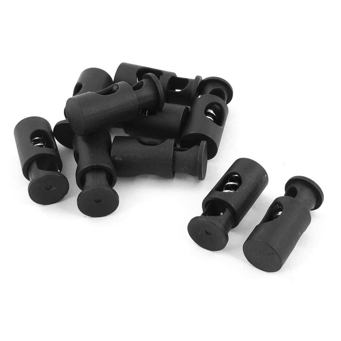uxcell Uxcell Black Plastic 6mm Dia One Hole Backpack Lanyard Cord Locks Ends 10 Pcs