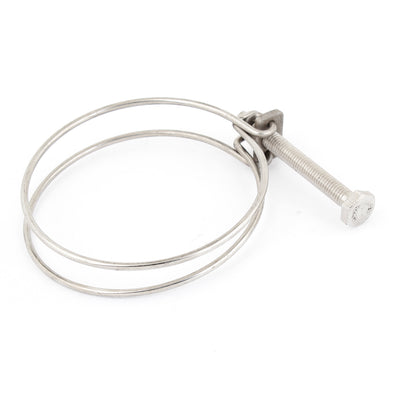 Harfington Uxcell 80mm-90mm Adjustable Silver Tone Metal Double Wire Hose Clamp