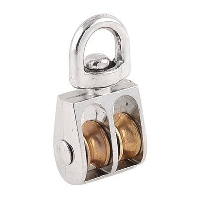 Harfington Uxcell Portable Gold Tone Double Wheel Hoist Wire Rope Pulley Block Tackle