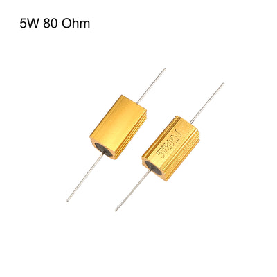 Harfington Uxcell 5W 80 Ohm Axial Gold Tone Heatsink Aluminum Clad Resistor 2Pcs