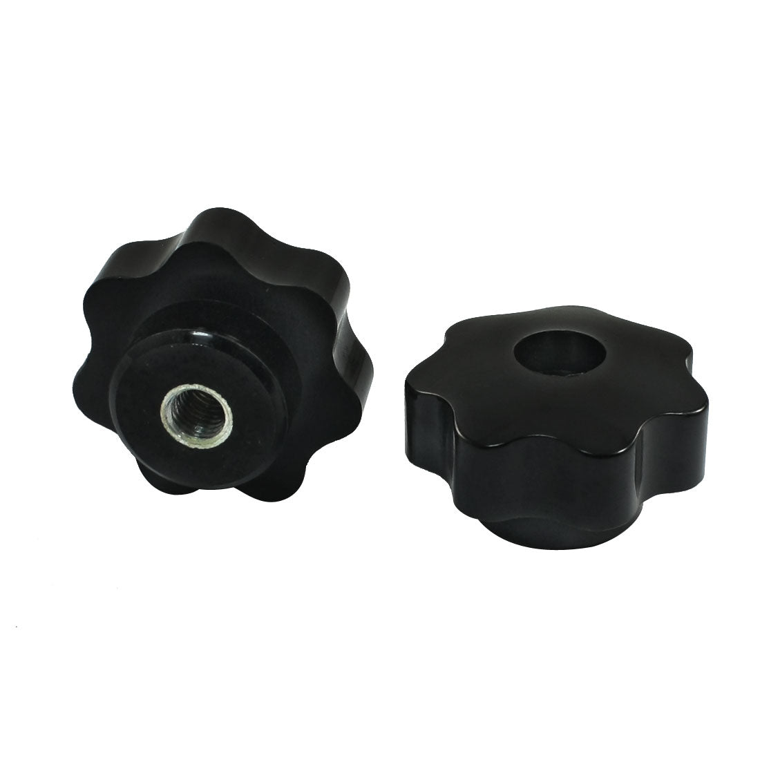 uxcell Uxcell 2Pcs Black Silver Tone M8 40mm Dia Through Hole Star Head Clamping Knob