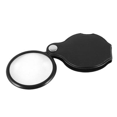 Harfington Uxcell 5X Round Shape Foldable Pocket Magnifying Faux Leather Glass Black