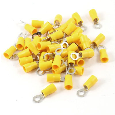 Harfington Uxcell 50pcs RV5.5-5 Cable Lug Yellow Pre Insulated Ring Terminals for AWG 12-10 Wire
