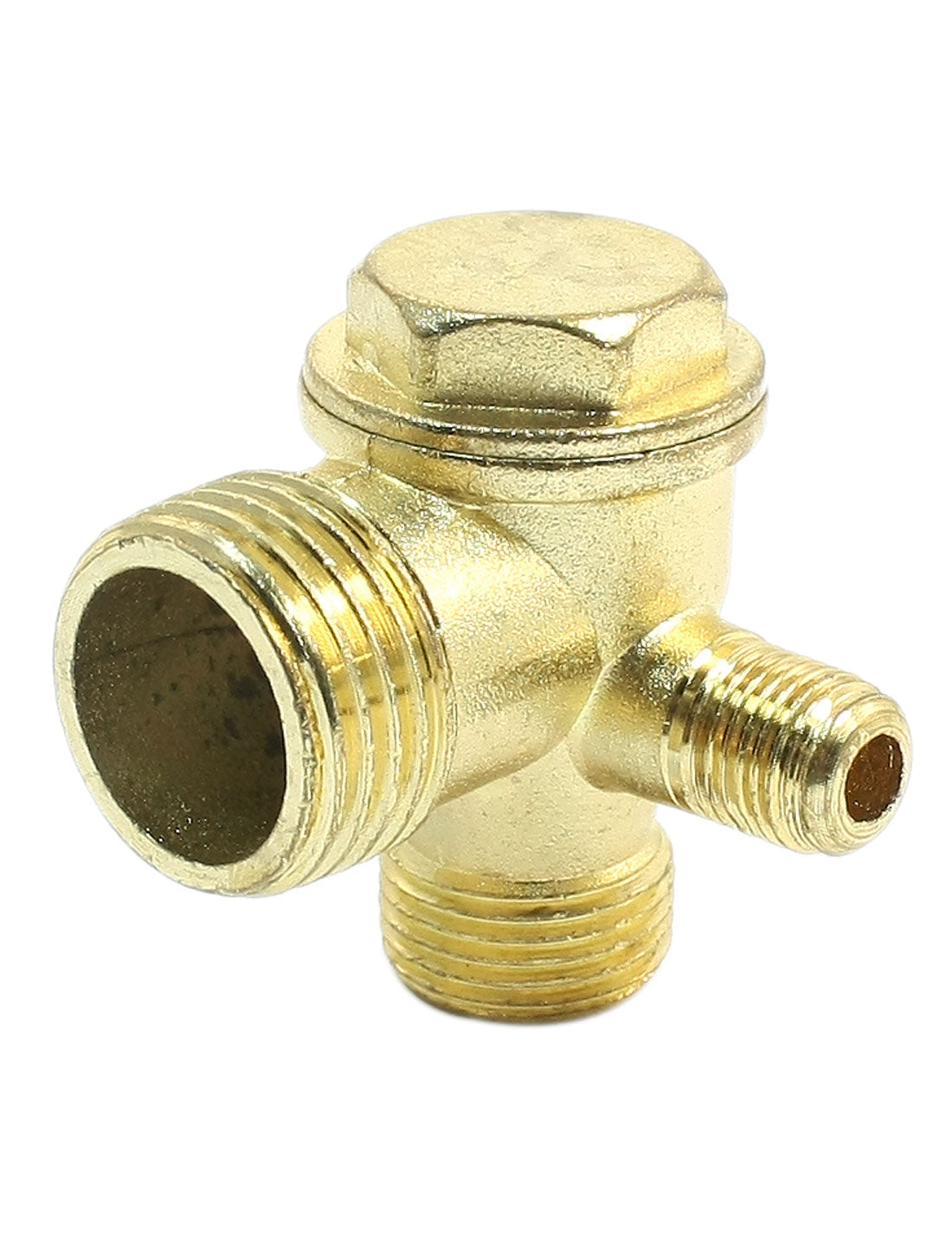 uxcell Uxcell Replacement Part 10mm 16mm 21mm 3 Outlets Male Thread Connect Air Pump Compressor Check Valve Gold Tone