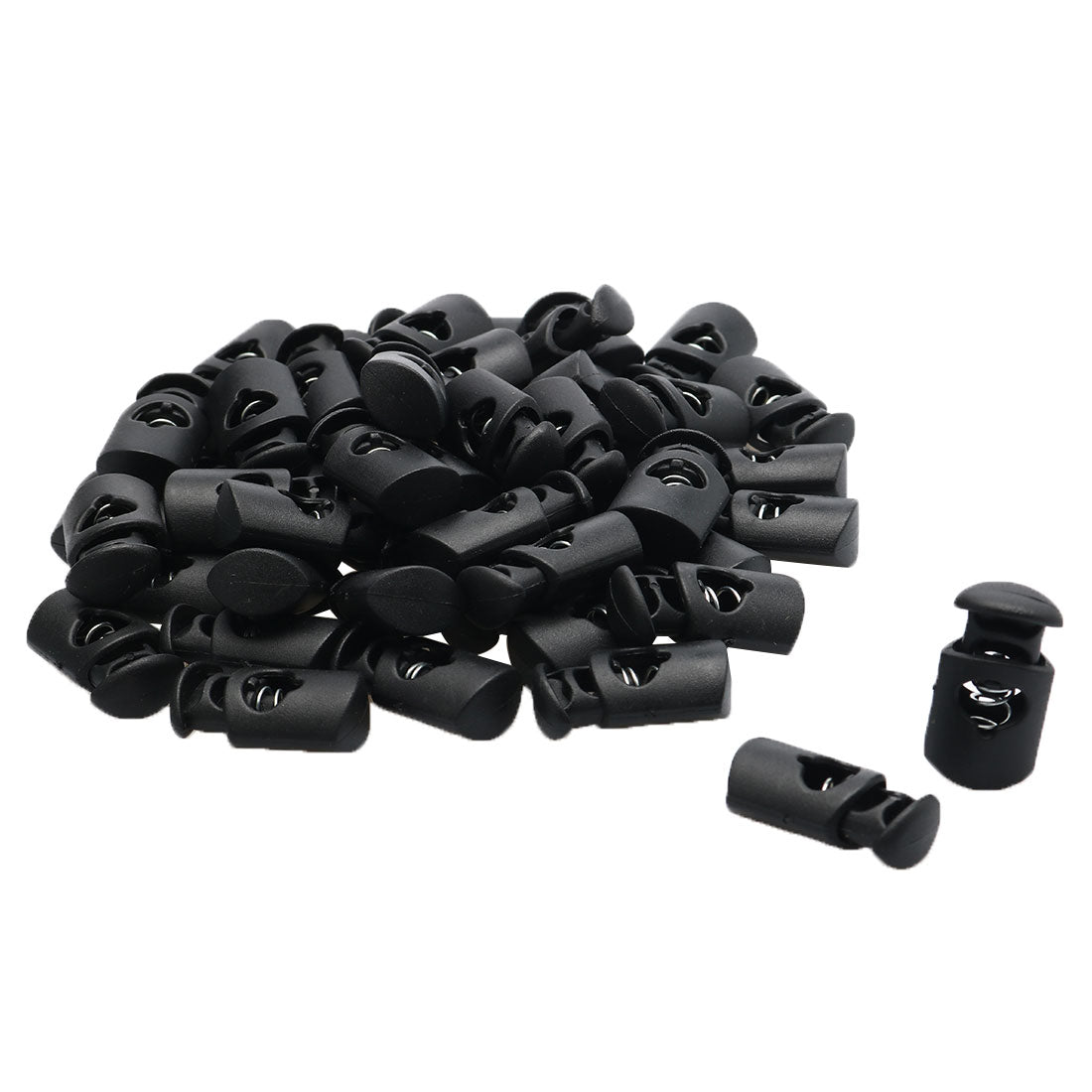 uxcell Uxcell Black Plastic Single Hole 6mm Dia Cylindrical Shape Spring Loaded Clamps Clip Clothes Rope Cord Locks Stopper Toggles 50pcs