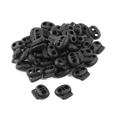 Harfington Uxcell Black Plastic 3mm Dia Double Holes Spring Loaded Clamps Clip Drawstring Rope Cord Lock Stoppers Toggles 50pcs