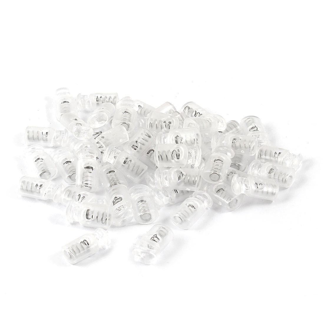 uxcell Uxcell Clear Plastic Single Hole 4mm Dia Cylindrical Shape Spring Loaded Clamps Clip Drawstring Rope Cord Locks Stopper Toggles 50pcs