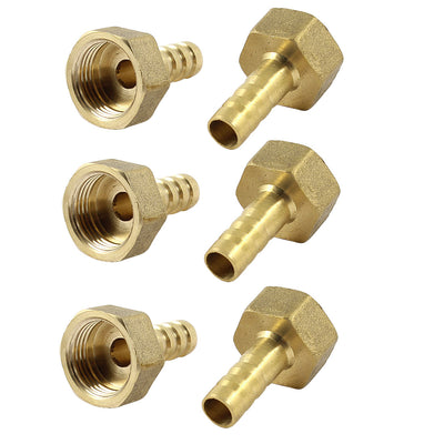 Harfington Uxcell 6pcs Brass 8mm Hose Barb to 3/8 PT Female Threaded Air Water Gas Quick Coupling Connector Fitting Adapter