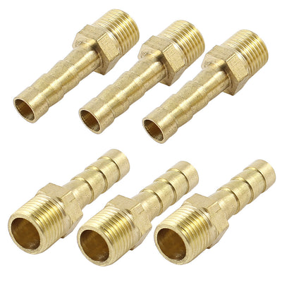 Harfington Uxcell 6pcs Brass 6mm Hose Barb to 1/8 PT Male Threaded Air Water Gas Quick Coupling Connector Fitting Adapter
