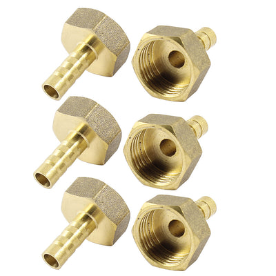 Harfington Uxcell 6pcs Brass 8mm Hose Barb to 1/2 PT Female Threaded Air Water Gas Quick Coupling Connector Fitting Adapter