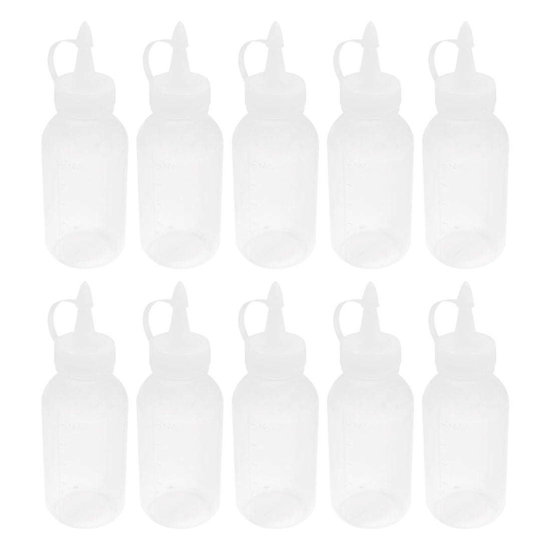 uxcell Uxcell Laboratory Straight Pointy Nozzle White Cap Clear Plastic Oil Liquid Measuring Bottles Container 3.4oz 100ml 10Pcs